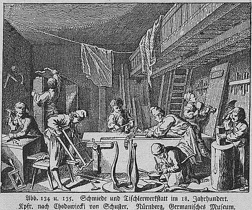 Kupferstich n. Daniel Chodowiecki Tischlerwerkstätte[5]